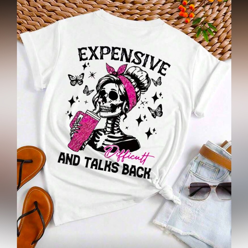 White Graphic Tee with Pink Accents